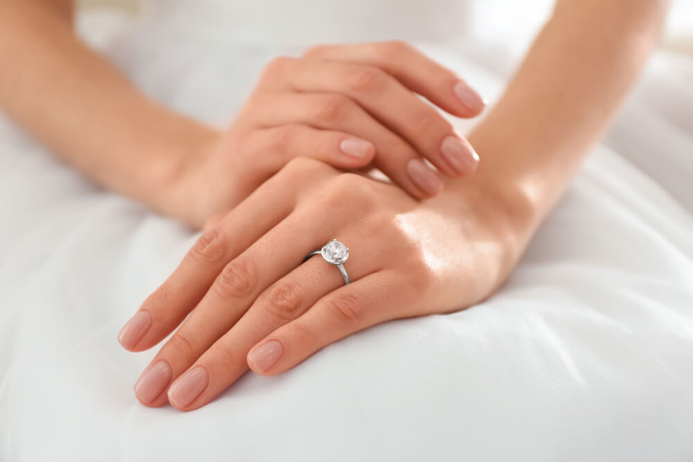 Bride's hand wearing a wedding ring